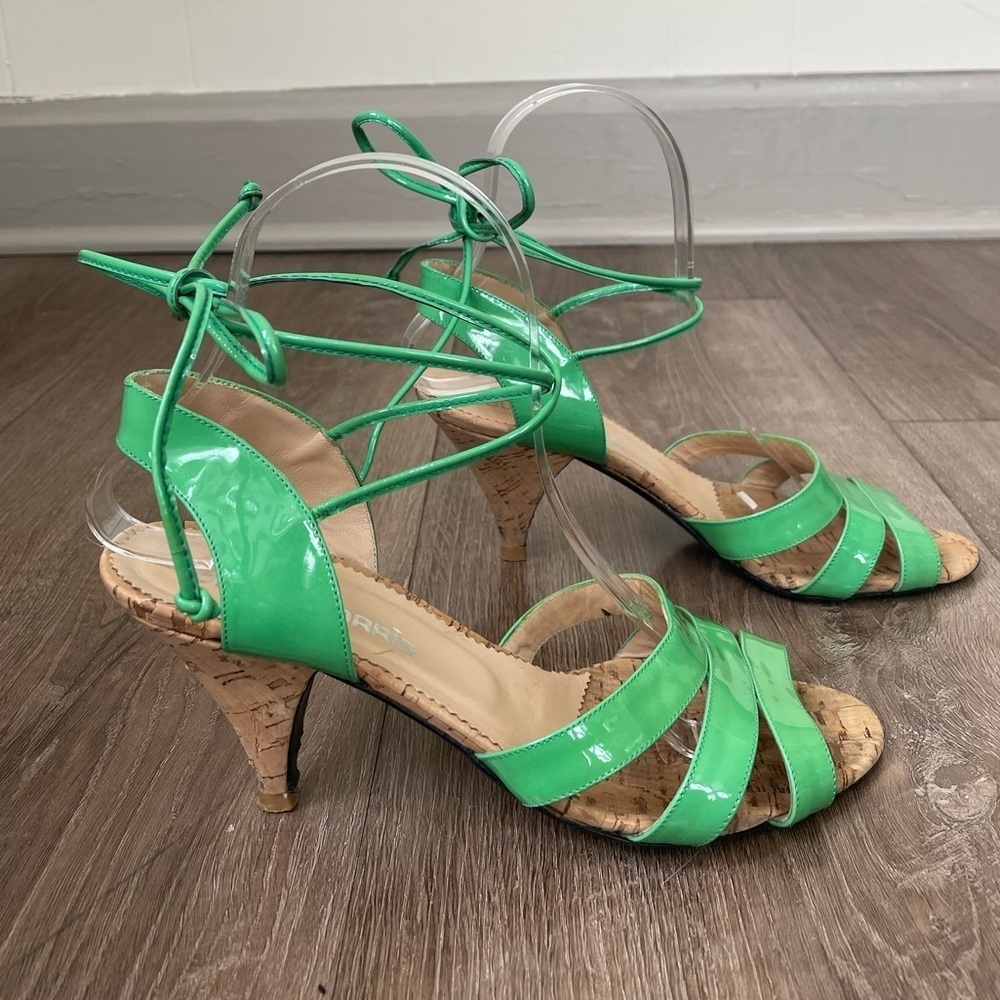 Olivia Morris Green Patent Leather Cork Heeled Sandals ~ Size 37.5